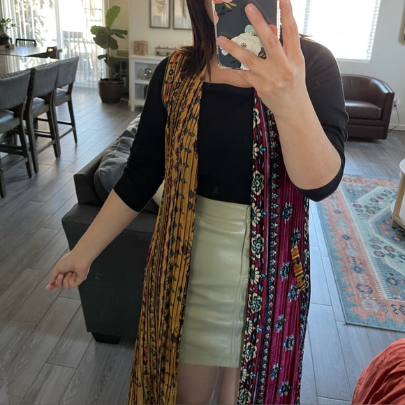 Dor Dor Couture Velvet Duster (Long Vest) in Burgundy & Mustard, Size M•••Boho - Picture 3 of 16